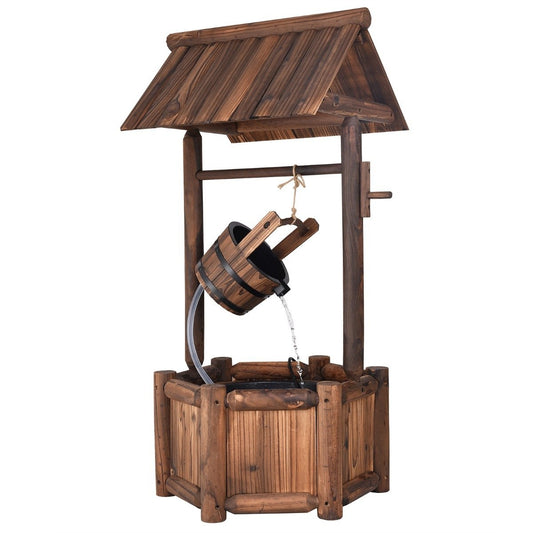 Wishing well water fountain with waterfall function 58.5 x 51 x 117 cm brown