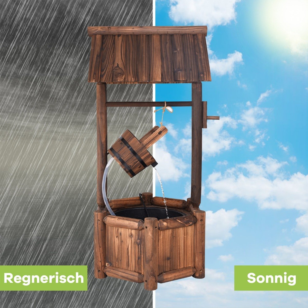 Wishing well water fountain with waterfall function 58.5 x 51 x 117 cm brown
