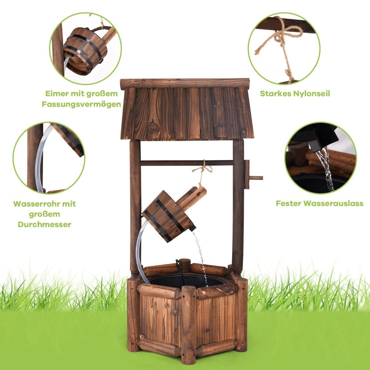 Wishing well water fountain with waterfall function 58.5 x 51 x 117 cm brown