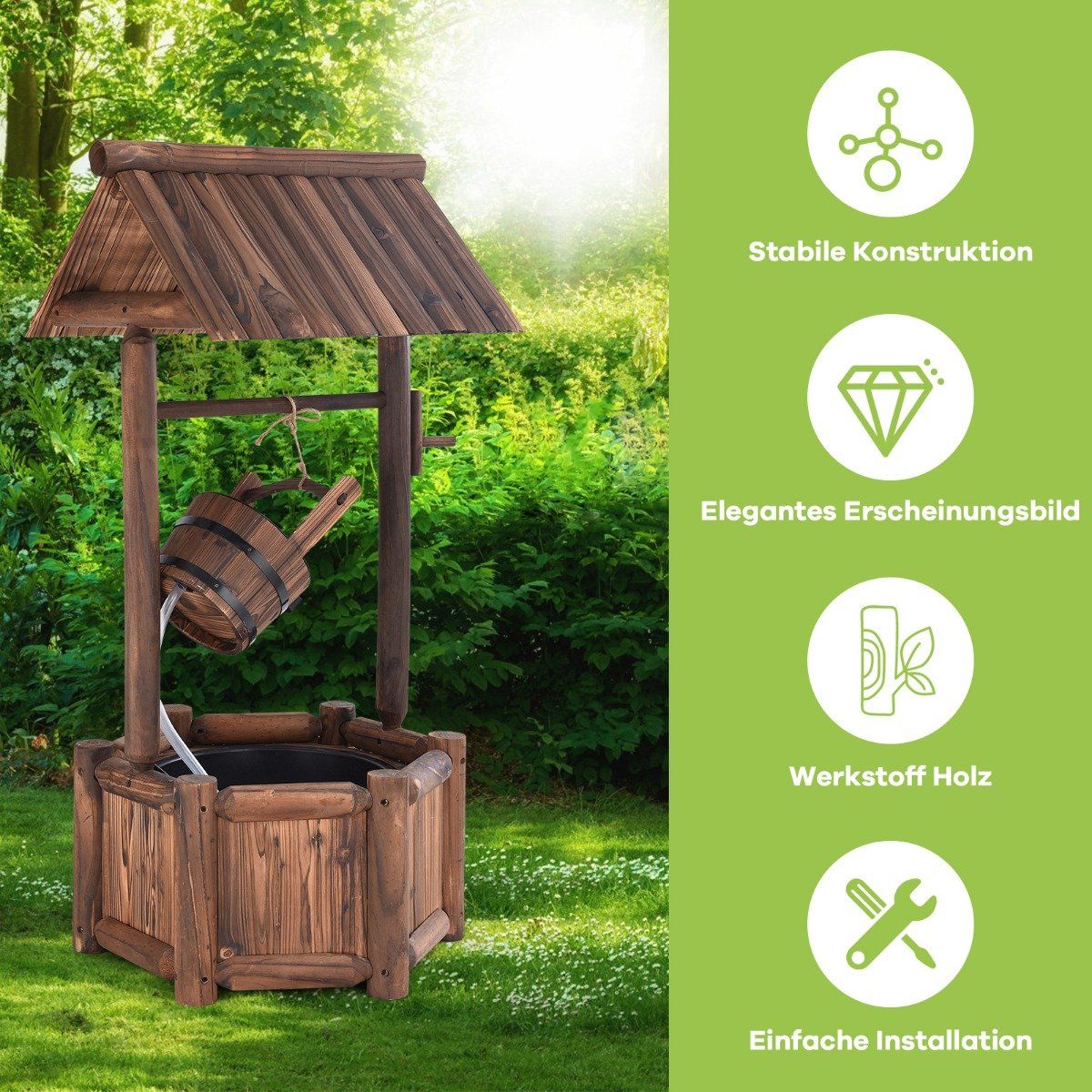 Wishing well water fountain with waterfall function 58.5 x 51 x 117 cm brown