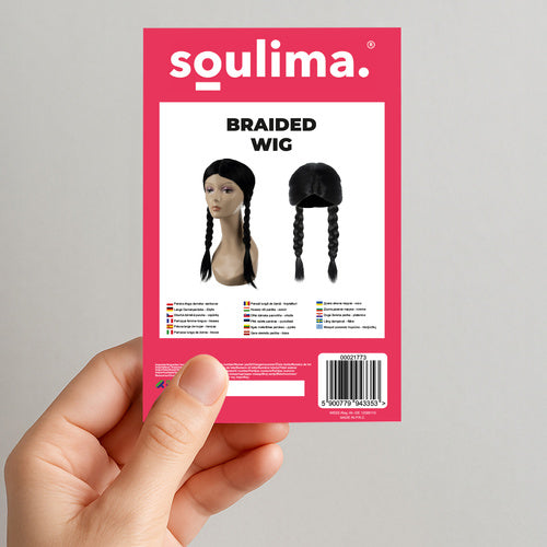 Women's Long Wig with Braids, Black Synthetic Hair
