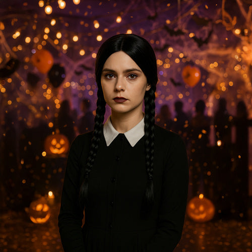 Women's Long Wig with Braids, Black Synthetic Hair