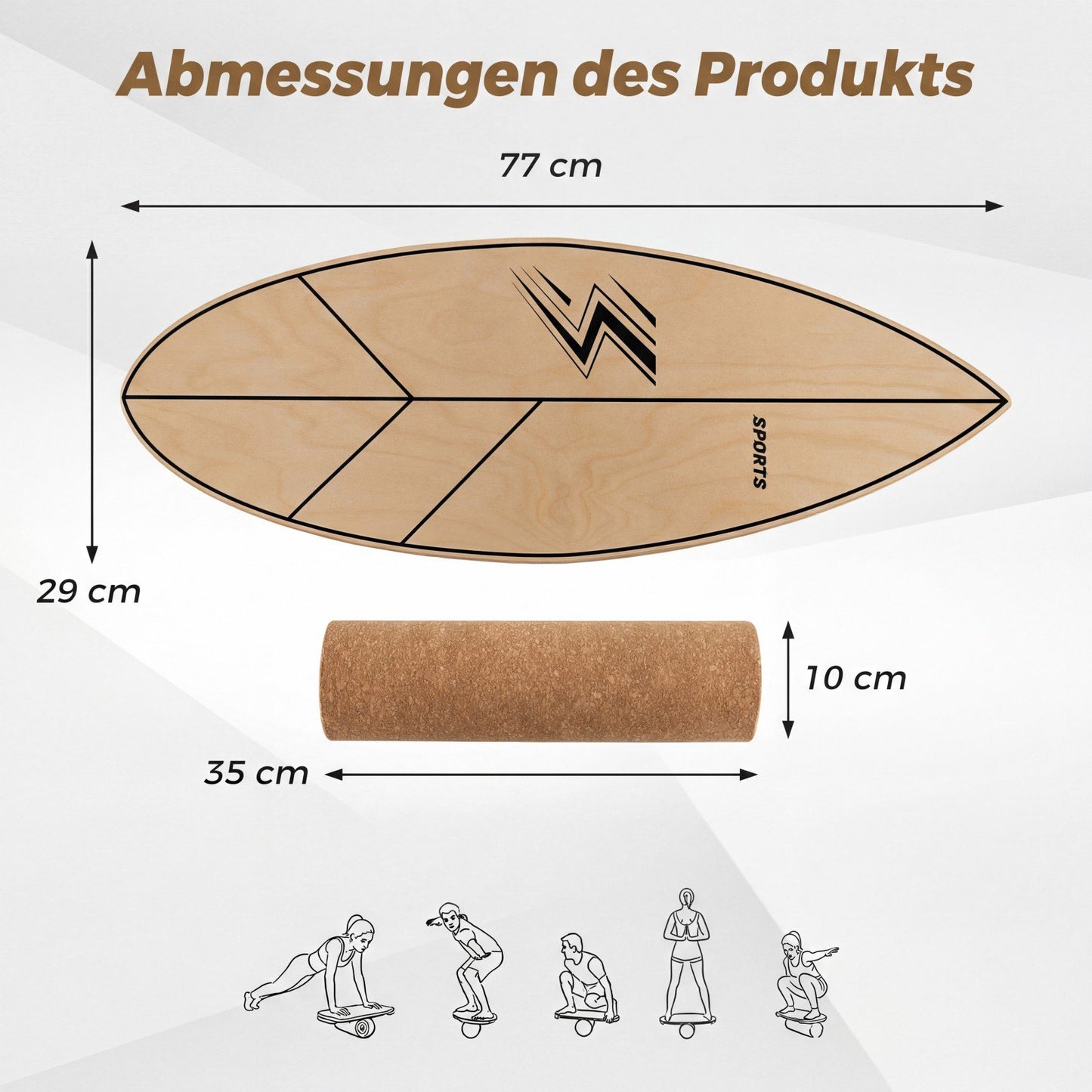 Wood Balance Board with Cork Roller, 11-Layer Birchwood
