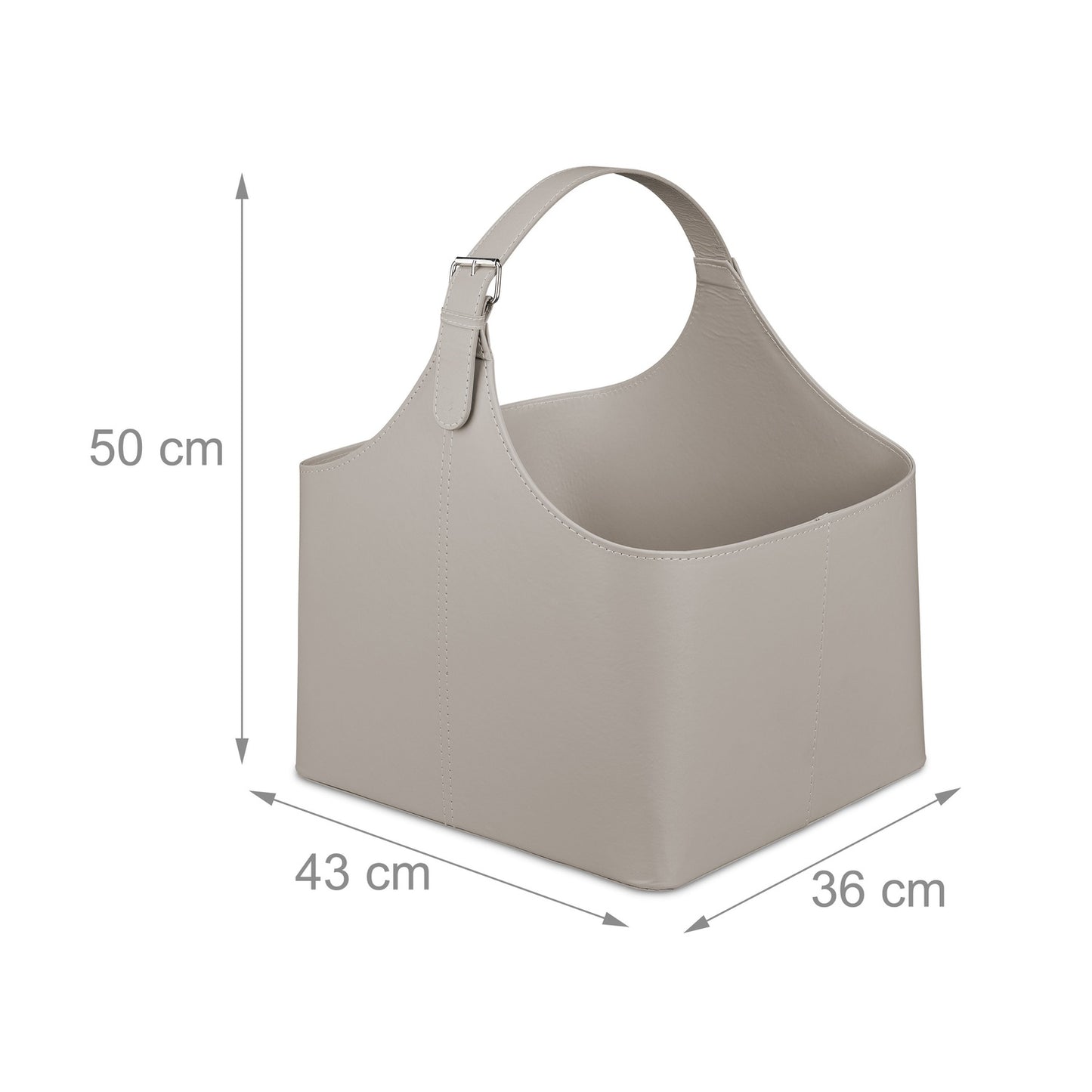 Wood Basket Artificial Leather Light Grey