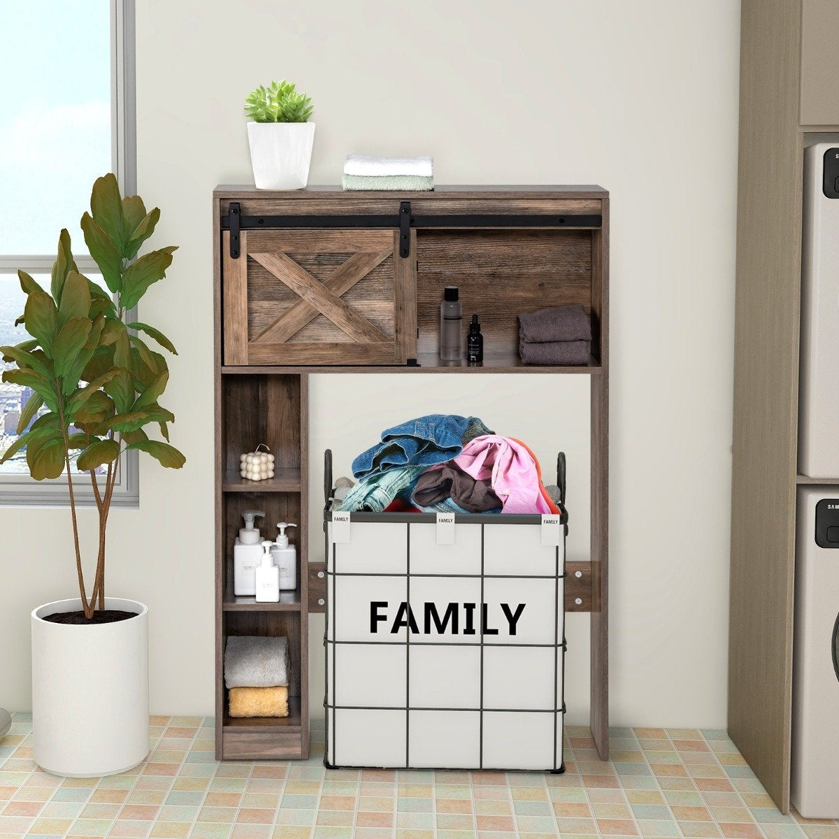 Wood Bathroom Cabinet with Sliding Door, 84x17x128 cm, Brown