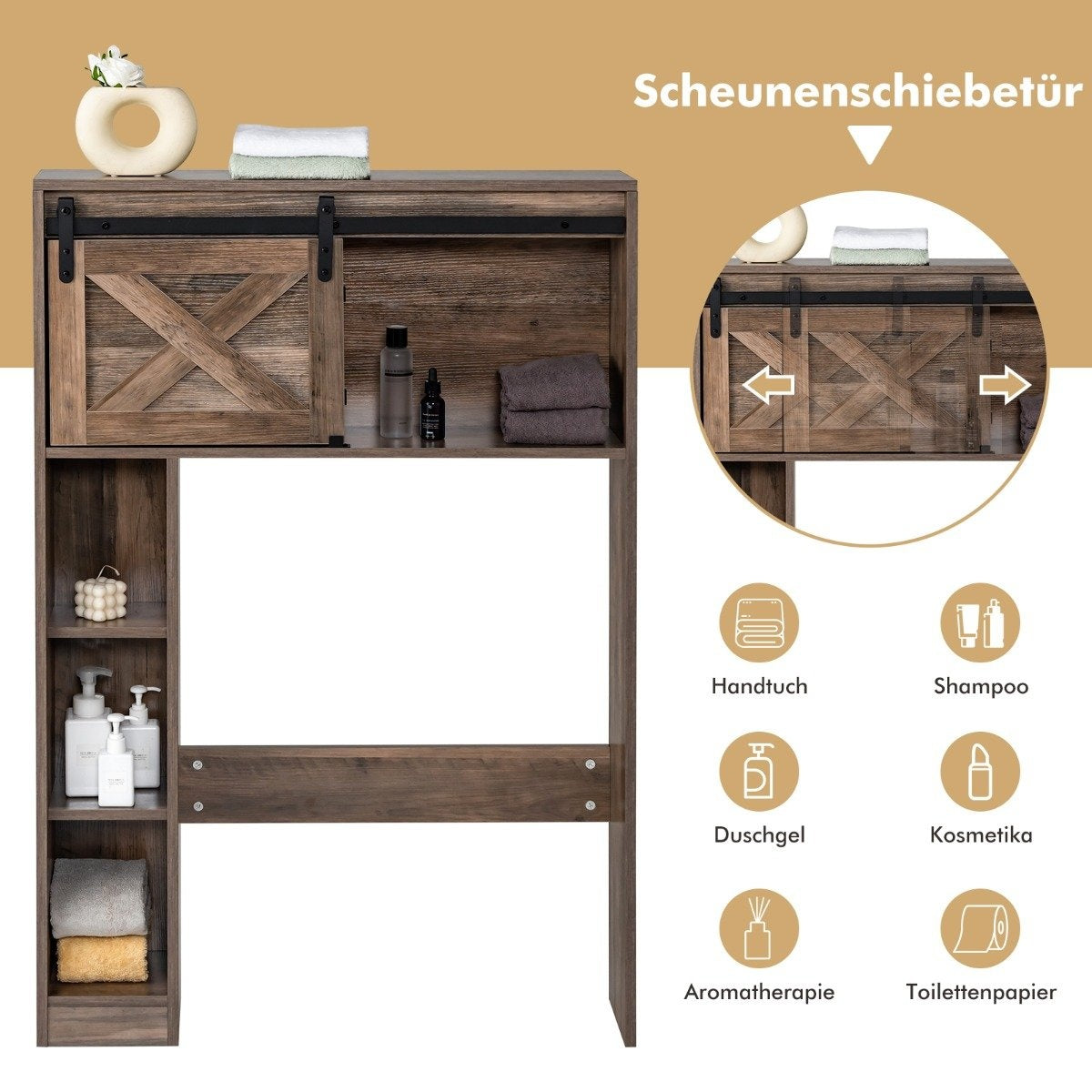 Wood Bathroom Cabinet with Sliding Door, 84x17x128 cm, Brown
