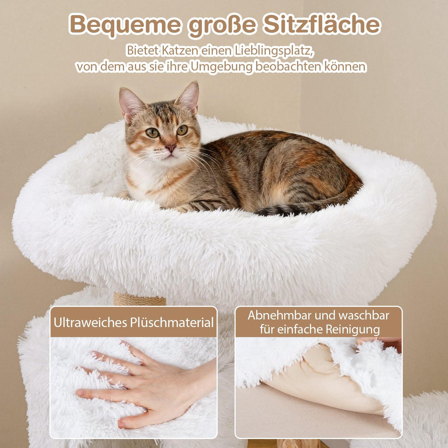 Wood Cat Tree with Plush Platforms & 2-Level Cat House