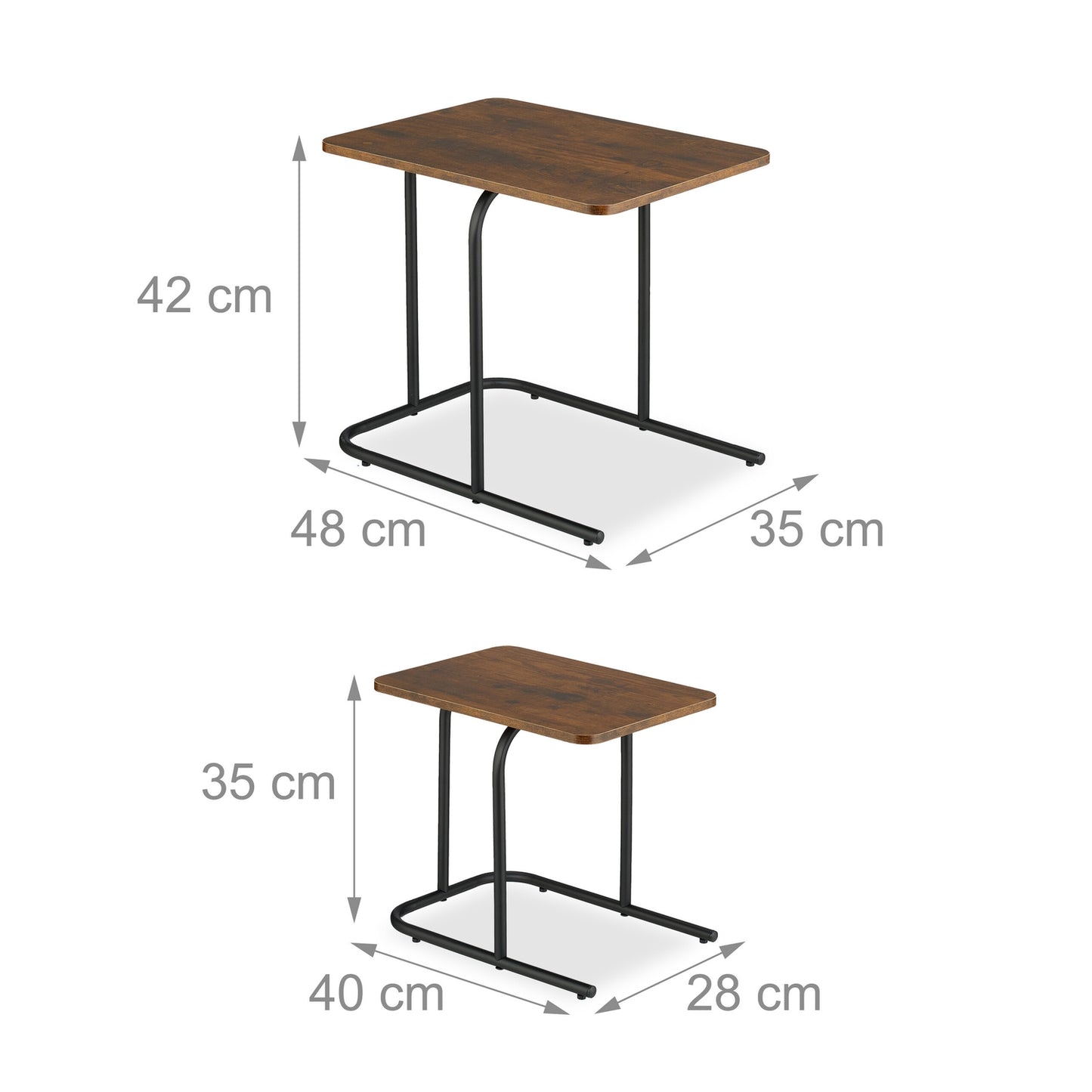 Wood Effect Nesting Tables, Set of 2, Black Metal Legs