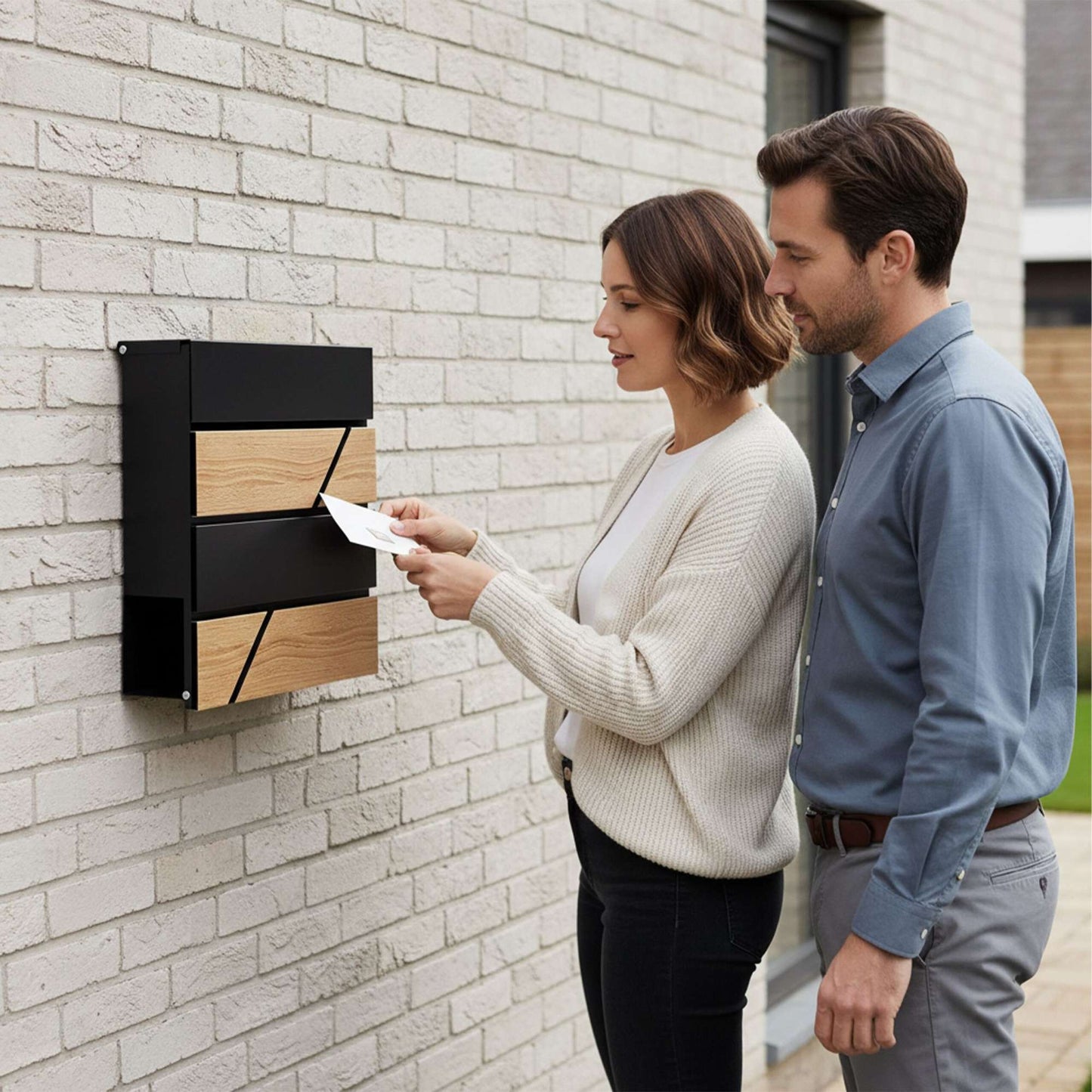 Wood-Effect Outdoor Letterbox with Newspaper Holder