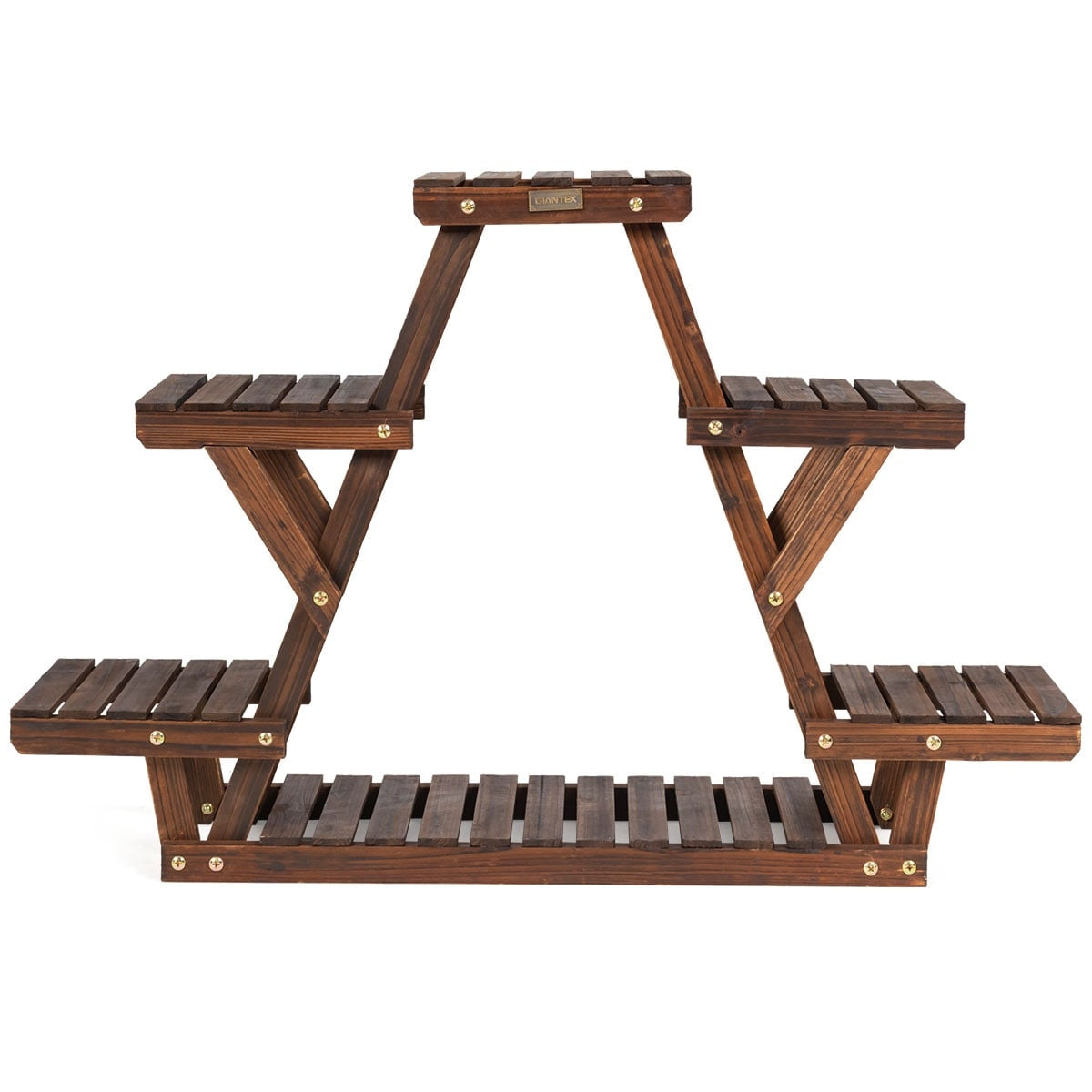 Wood Plant Stand, 6-Tier Triangle Shelf, 99x25x64.5 cm