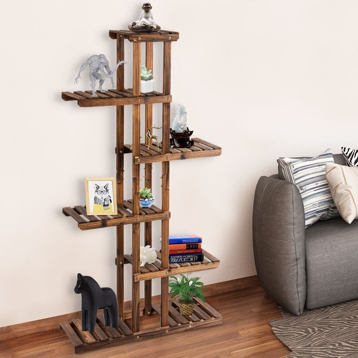 Wood Plant Stand with 6 Tiers for Indoor/Outdoor Use