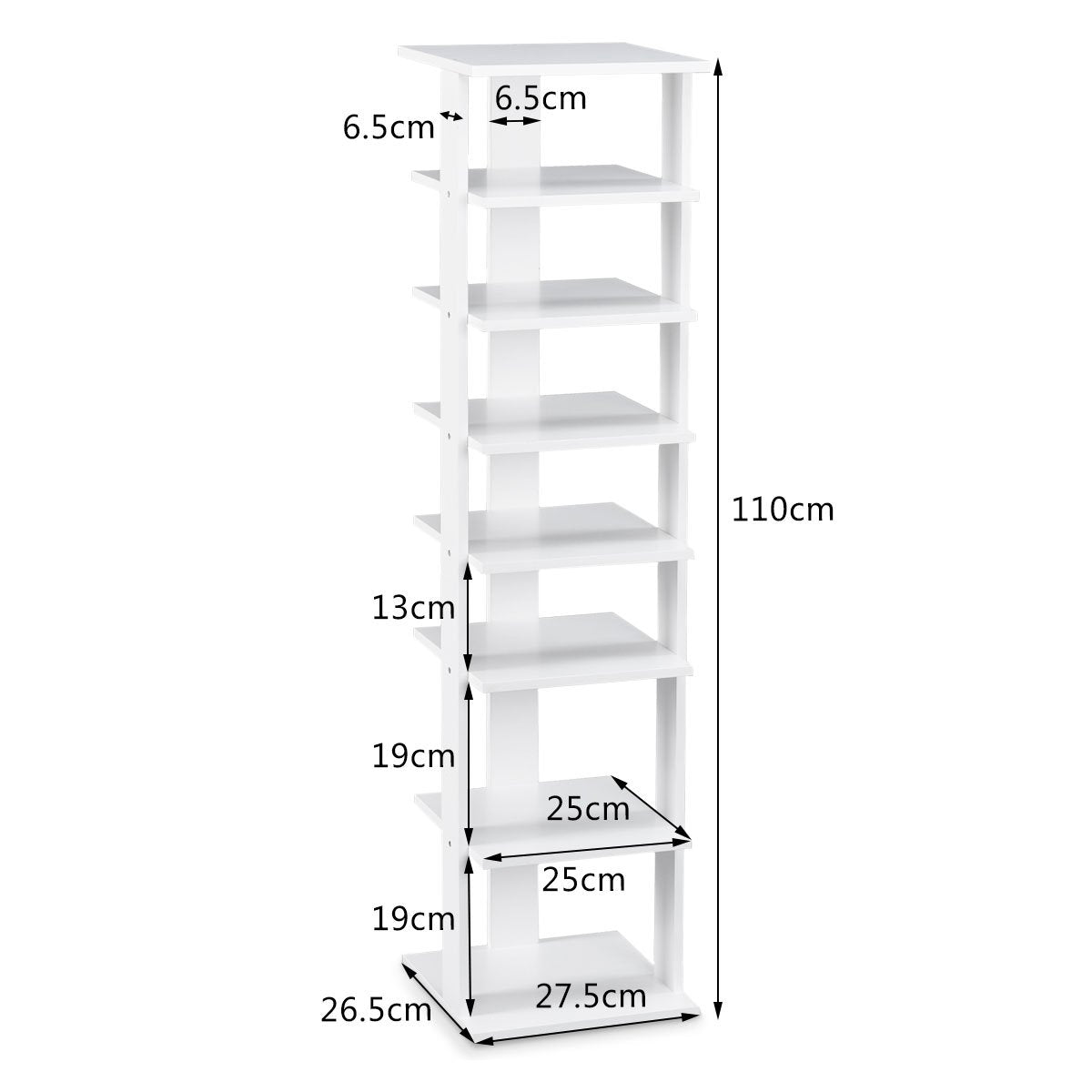 Wood Shoe Rack – 8-Tier Vertical Organizer, White