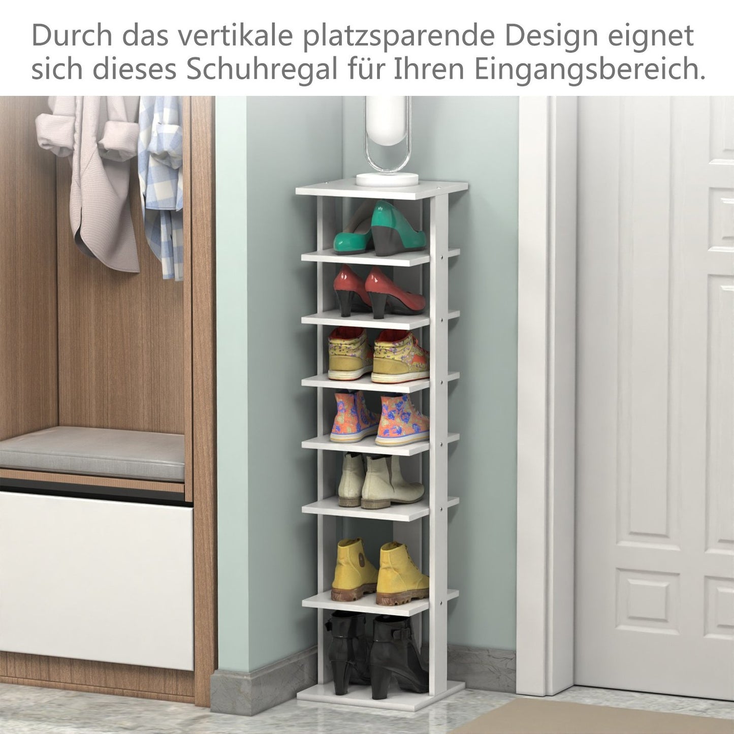 Wood Shoe Rack – 8-Tier Vertical Organizer, White