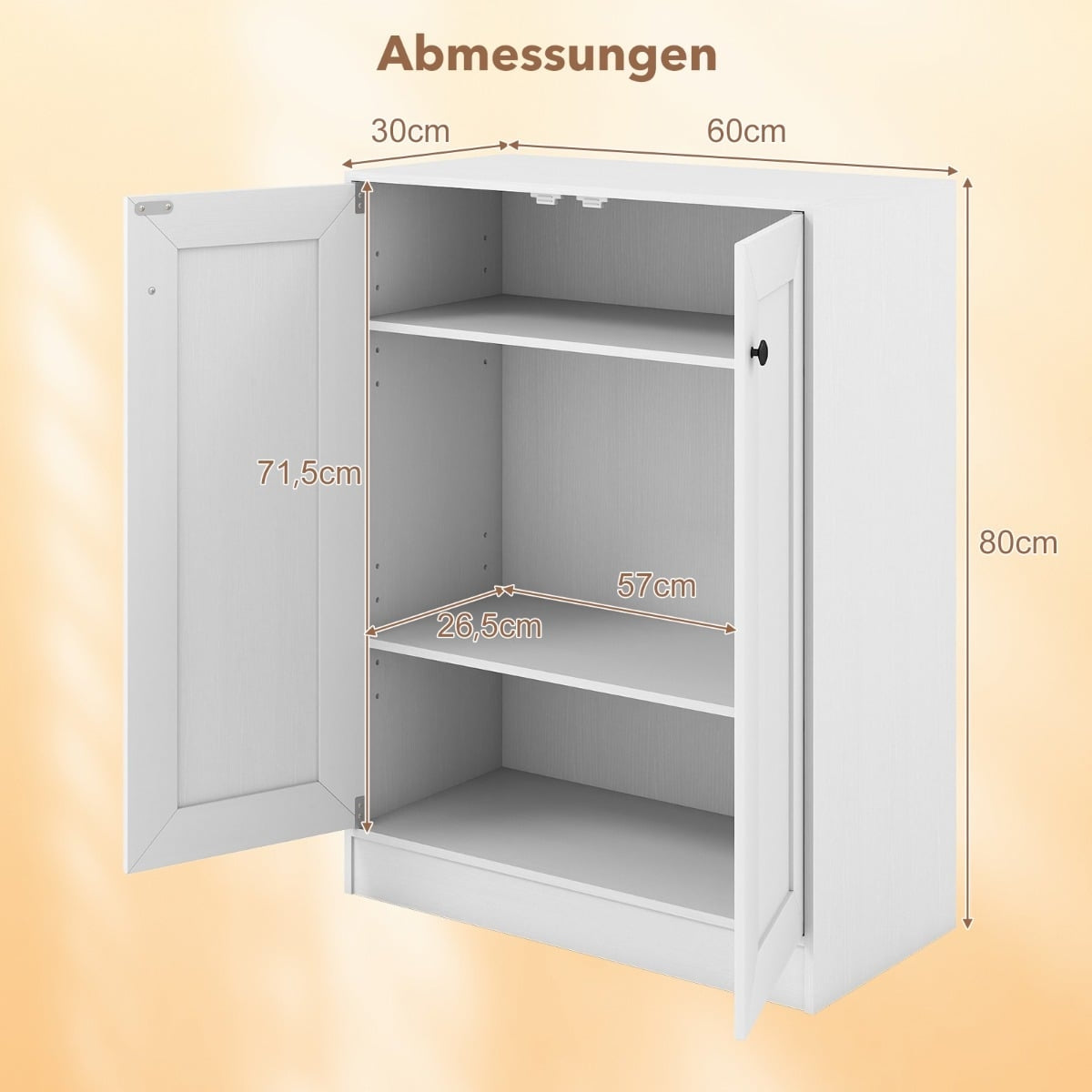 Wood Sideboard with Adjustable Shelves – White, 60x30x80 cm