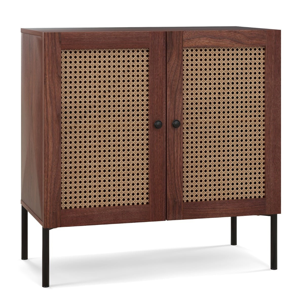 Wood Sideboard with Rattan Doors & Adjustable Shelves