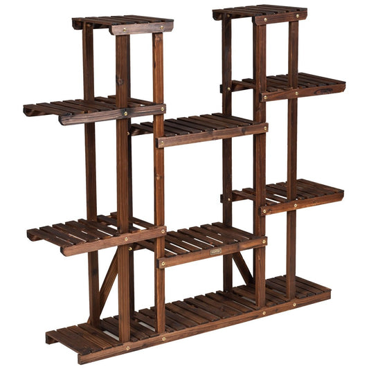Wooden 9 Tier Plant Stand Flower Shelf Plant Rack 125 x 25 x 114 cm Brown