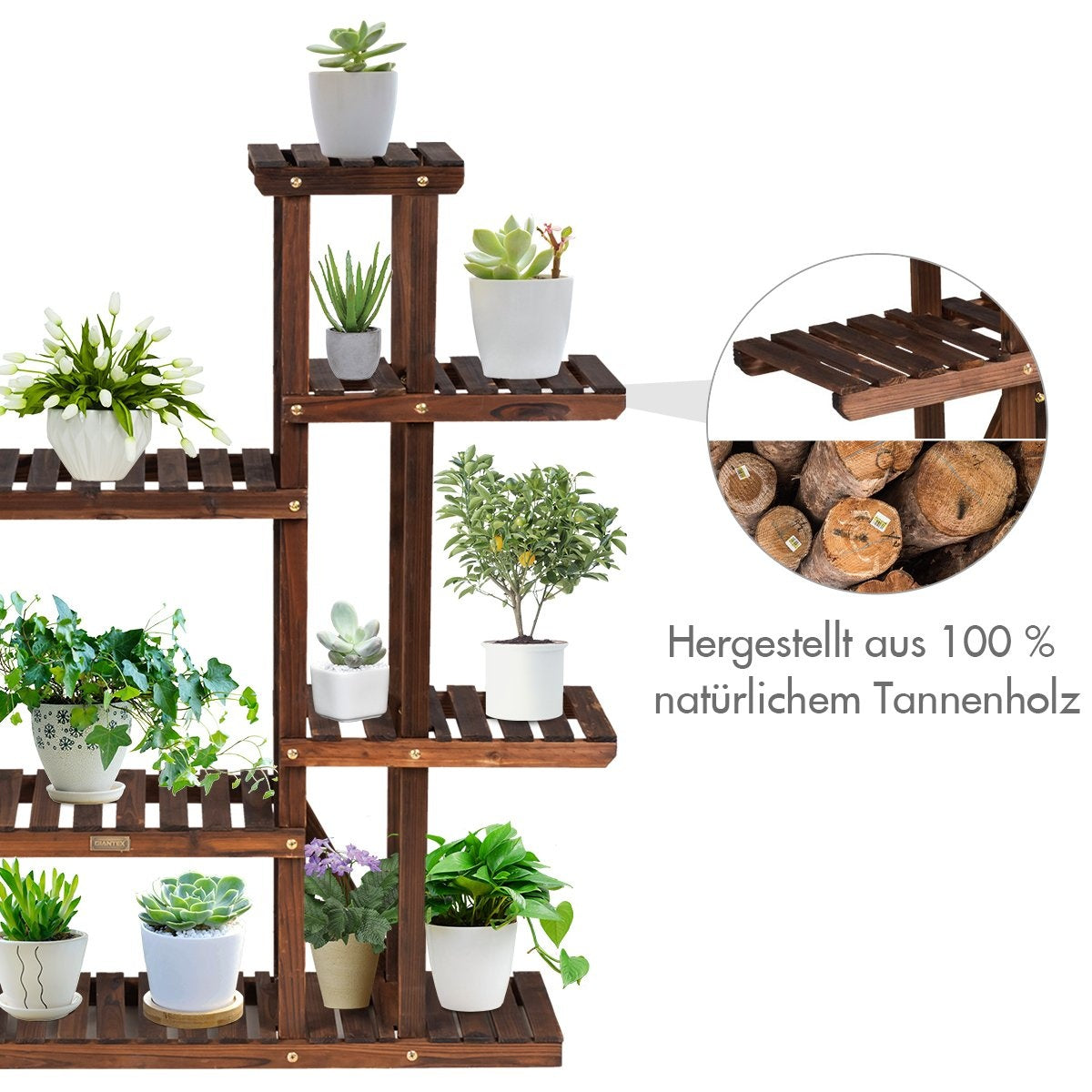 Wooden 9 Tier Plant Stand Flower Shelf Plant Rack 125 x 25 x 114 cm Brown