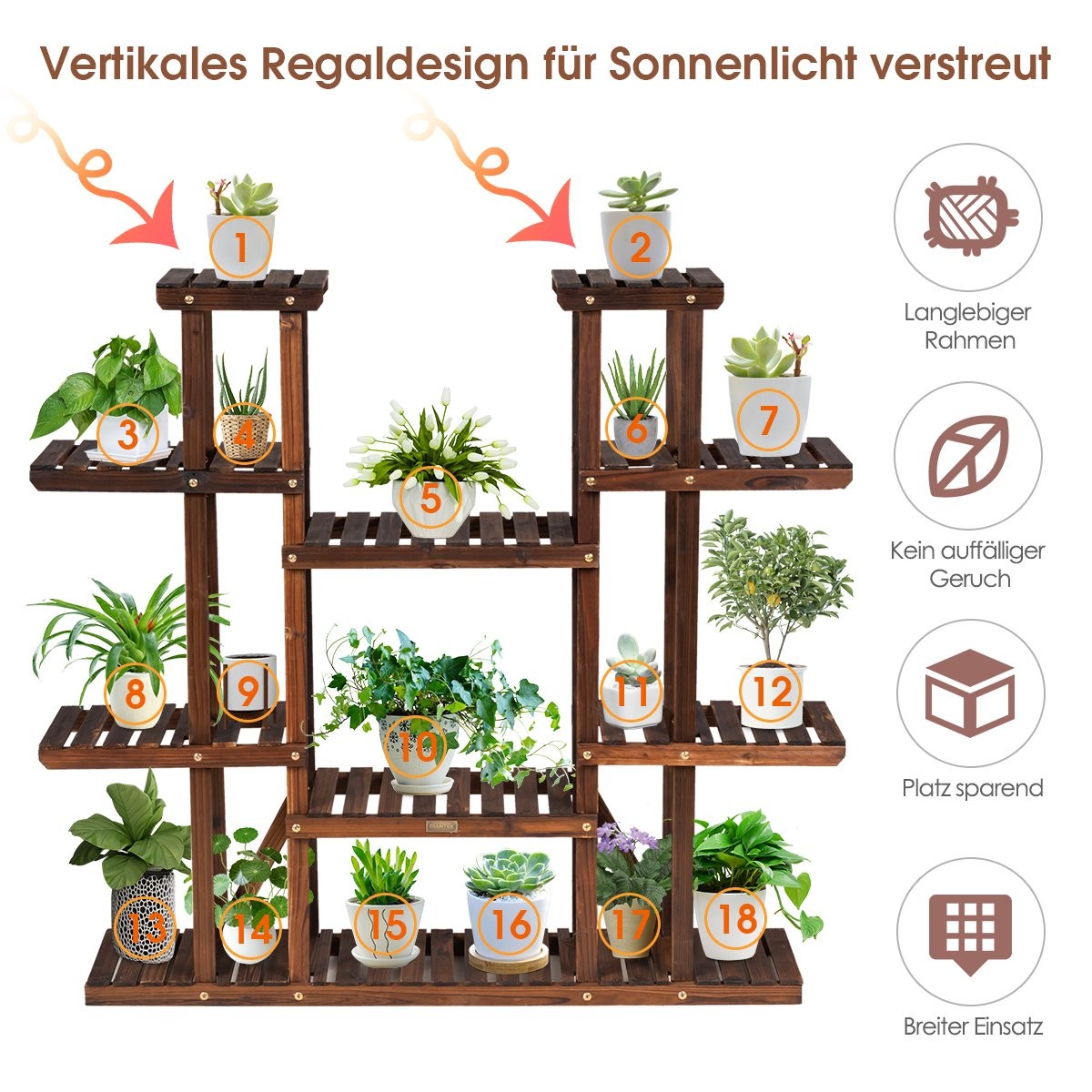 Wooden 9 Tier Plant Stand Flower Shelf Plant Rack 125 x 25 x 114 cm Brown