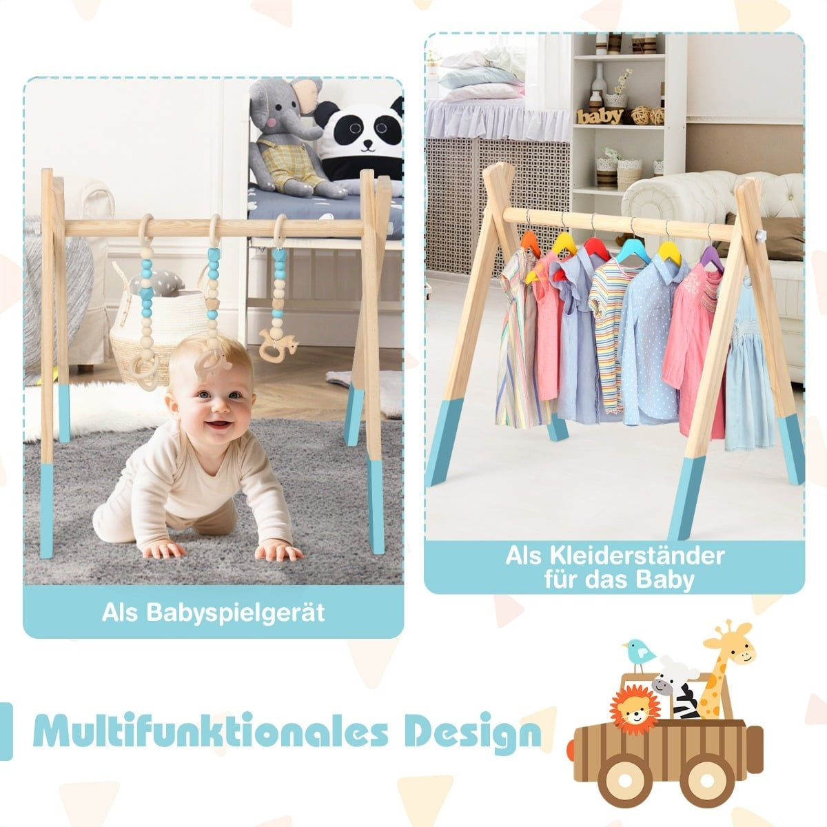 Wooden Baby Gym Activity Center with 3 Toys - Green