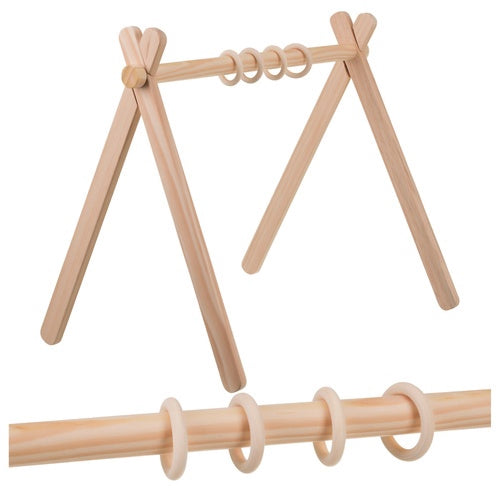 Wooden Baby Gym Stand with 4 Hanging Rings, 64x43x52 cm
