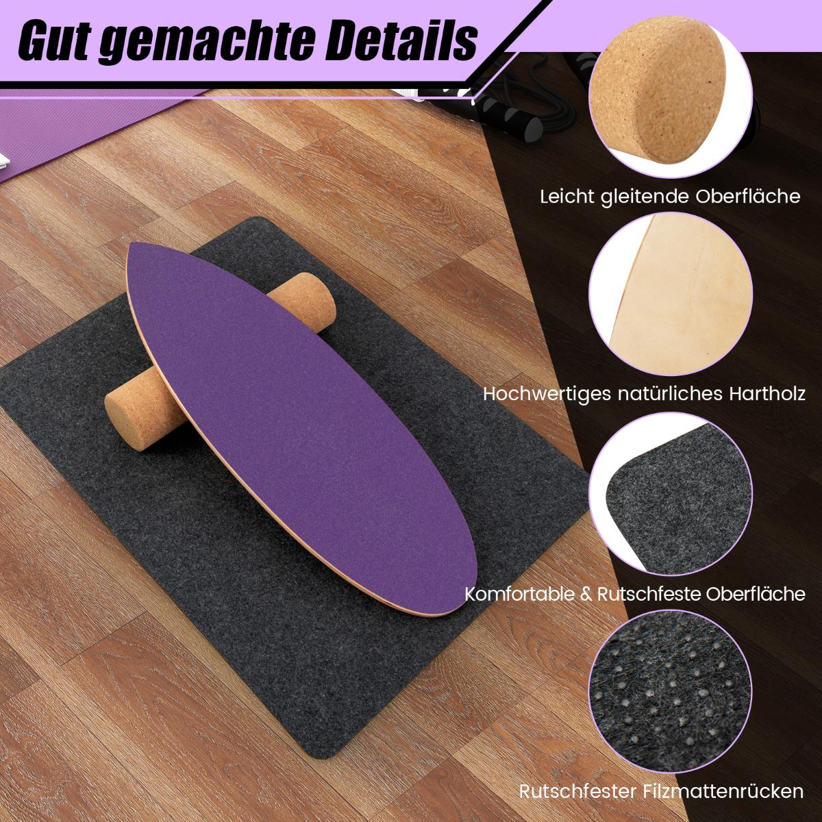 Wooden Balance Board Set with Cork Roller and Felt Mat