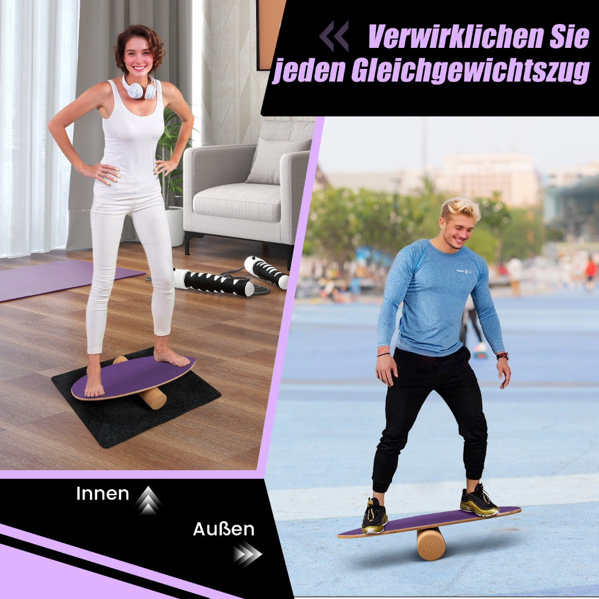 Wooden Balance Board Set with Cork Roller and Felt Mat