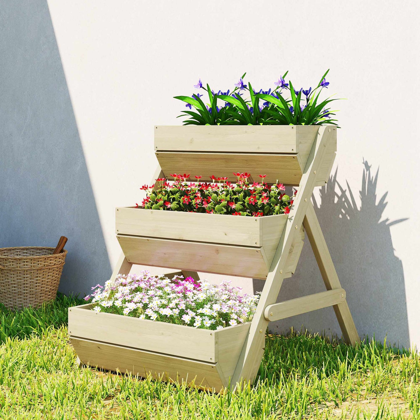 Wooden Balcony Herb Planter, 3-Tier, Drainage Holes