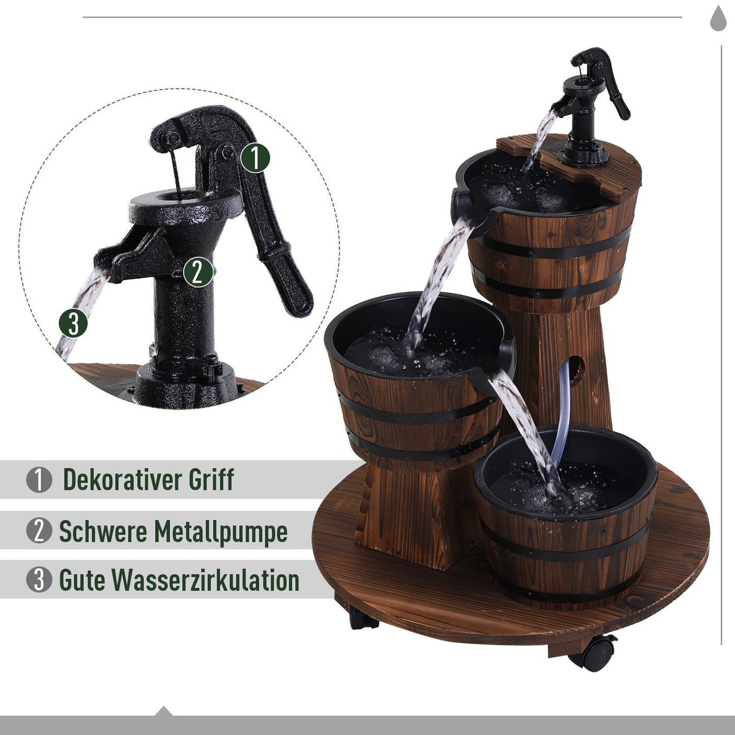 Wooden cascade fountain with pump, charred fir, 60x60x78 cm