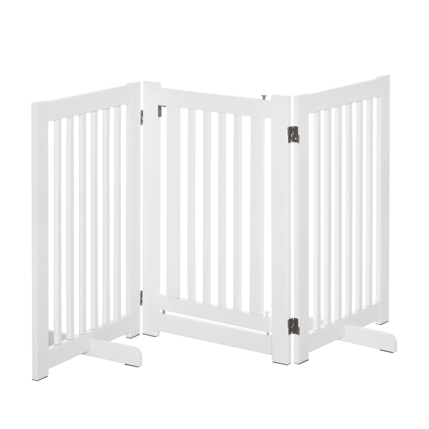 Adjustable stand-alone wooden dog gate, foldable, white