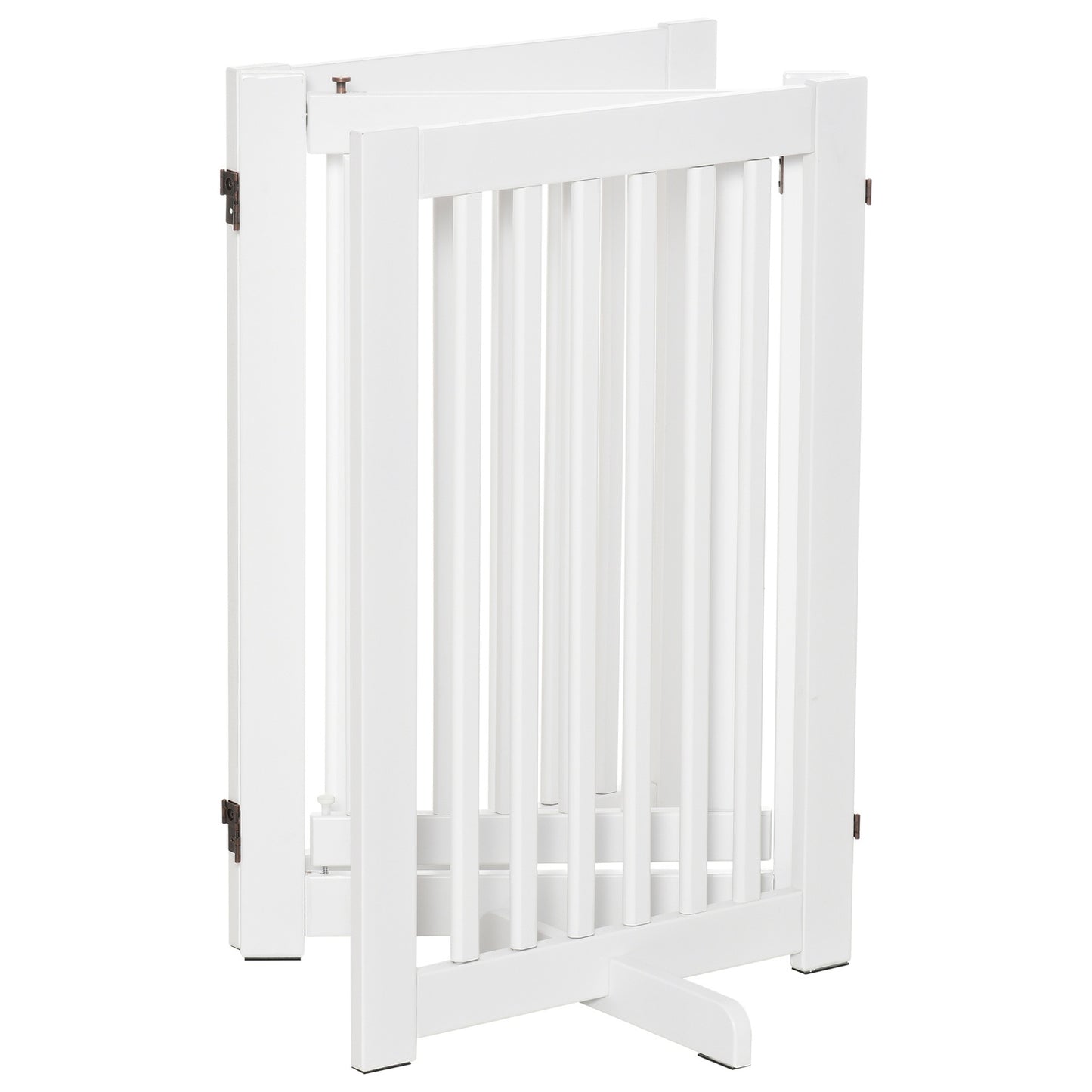 Adjustable stand-alone wooden dog gate, foldable, white
