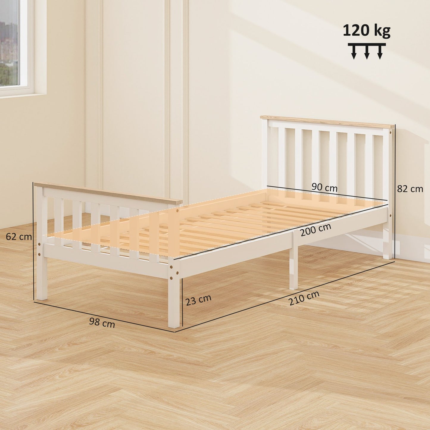 Wooden Bed Frame, Single, Natural Finish, Storage