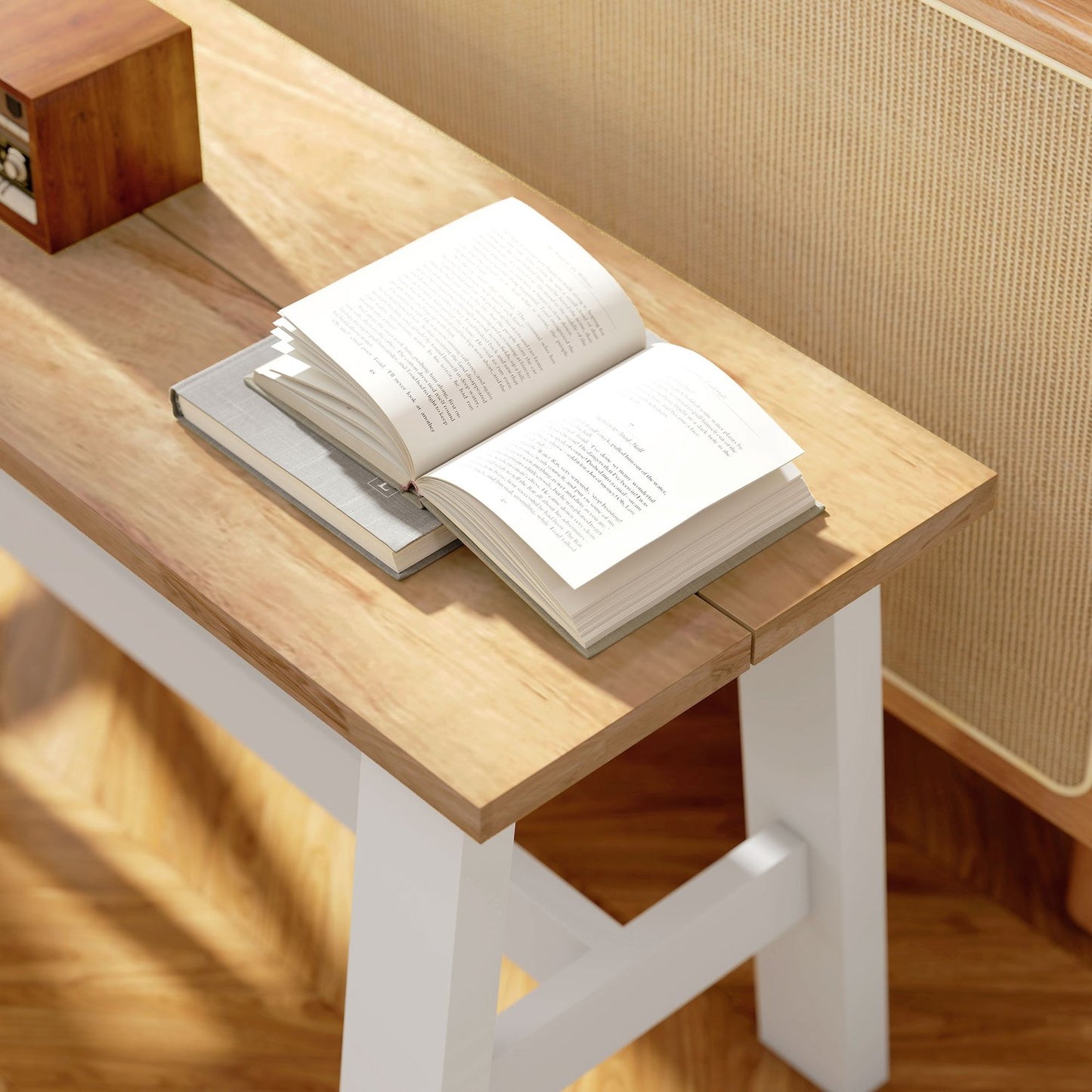 Wooden Bench for 2, Oak Finish, Rubberwood, 45 cm High