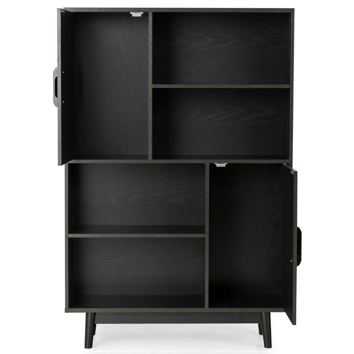 Wooden Bookcase 4 Tier Bookcase with 2 Doors Storage Cabinet Black
