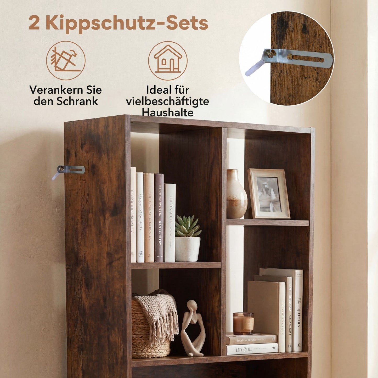 Wooden Bookshelf with 10 Shelves & 1 Drawer, 50x24x180 cm