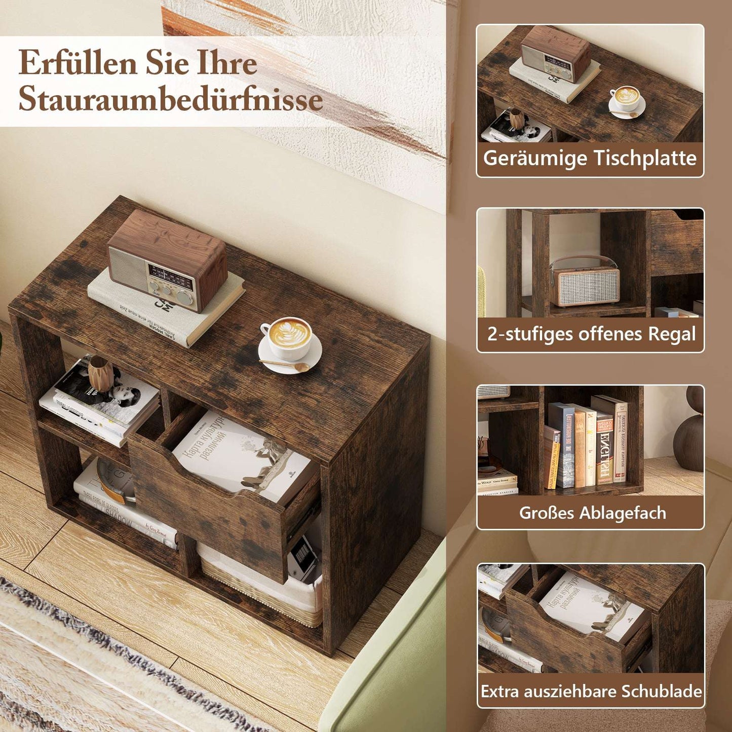 Wooden Bookshelf with Drawer & 3 Shelves, Brown