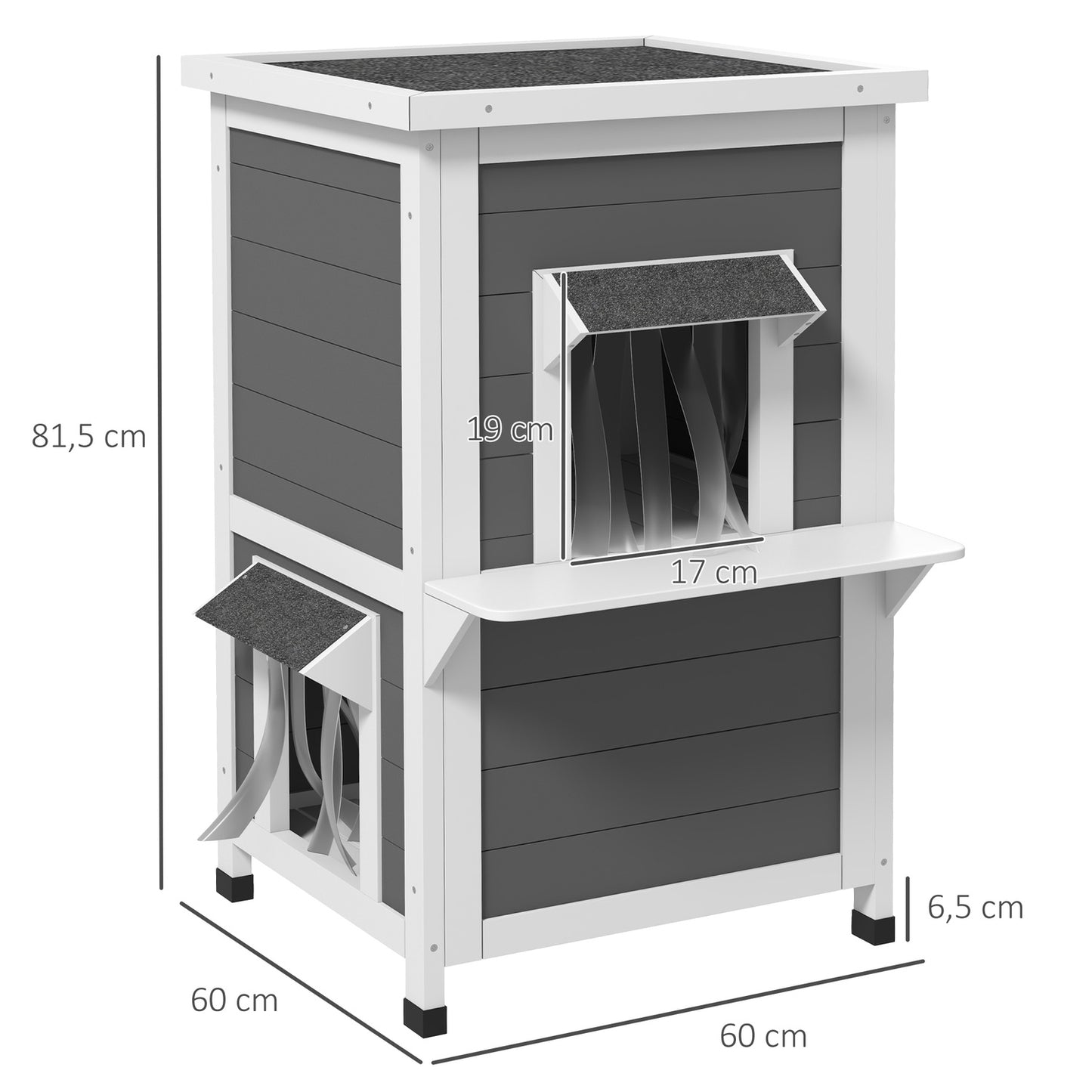 Weatherproof wooden cat house with roof - gray and white