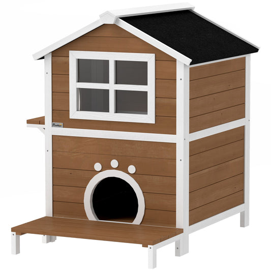 Wooden cat house, weatherproof balcony, indoor/outdoor 2-level