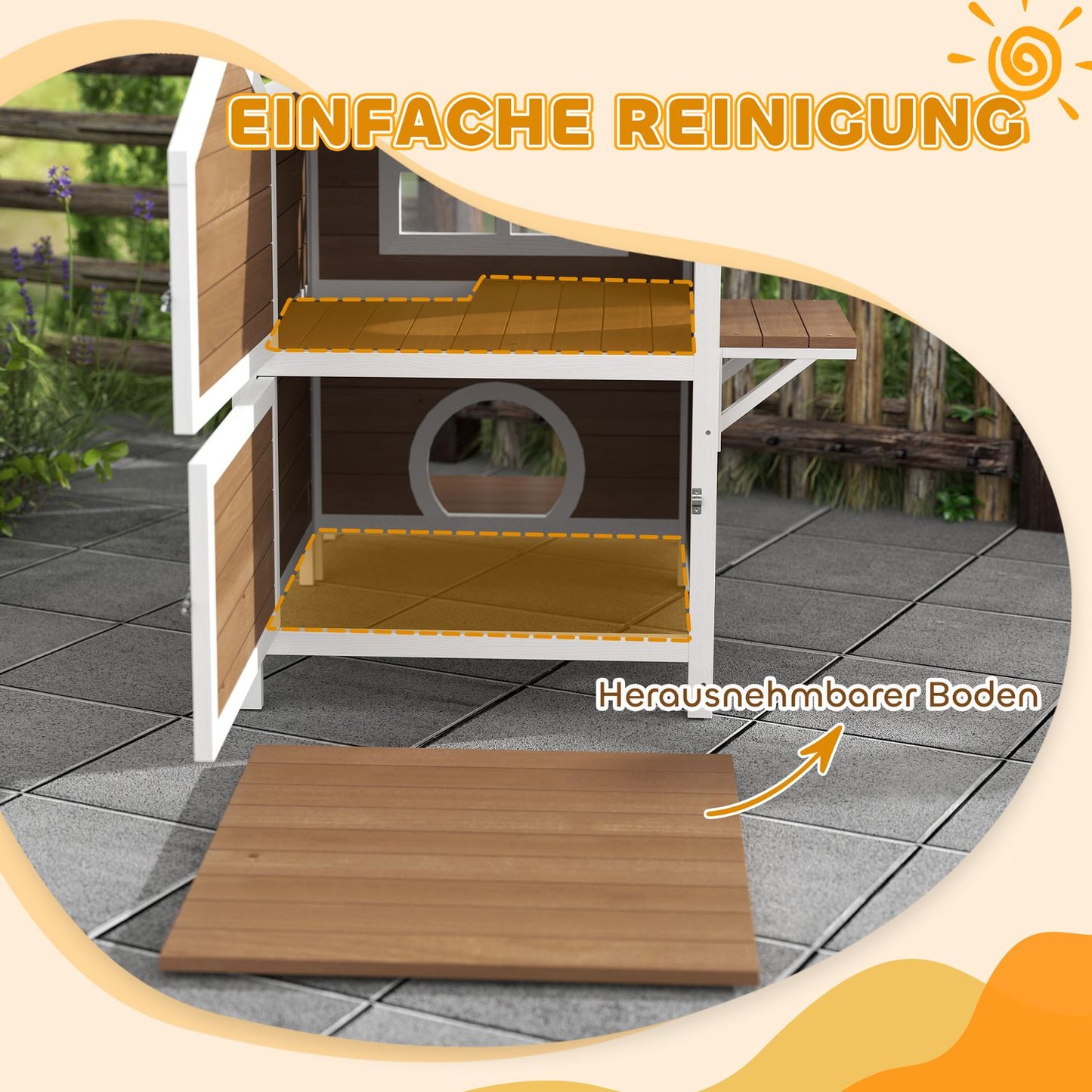 Wooden cat house, weatherproof balcony, indoor/outdoor 2-level
