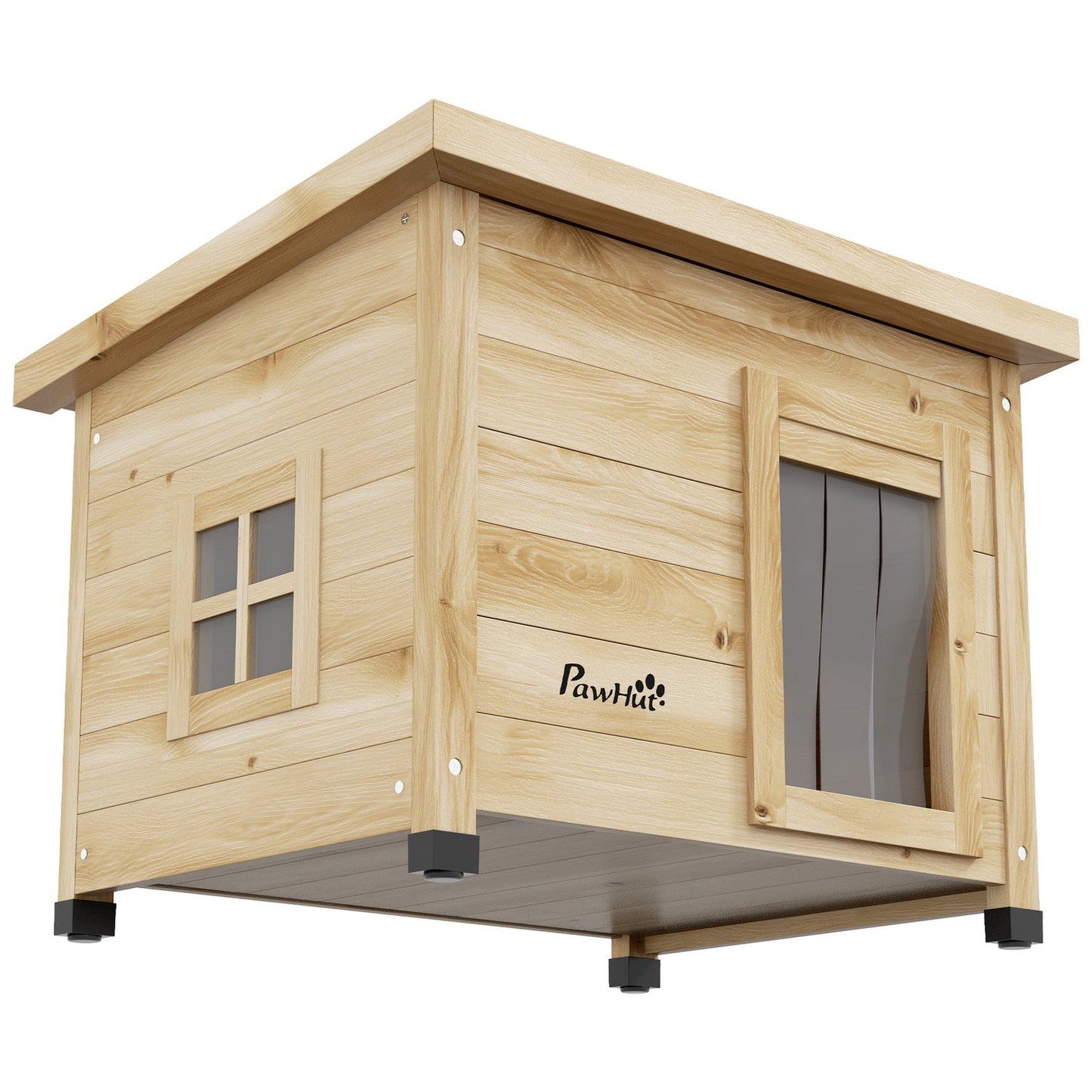 Outdoor Cat house in wood with Door curtain, 57x45x43 cm