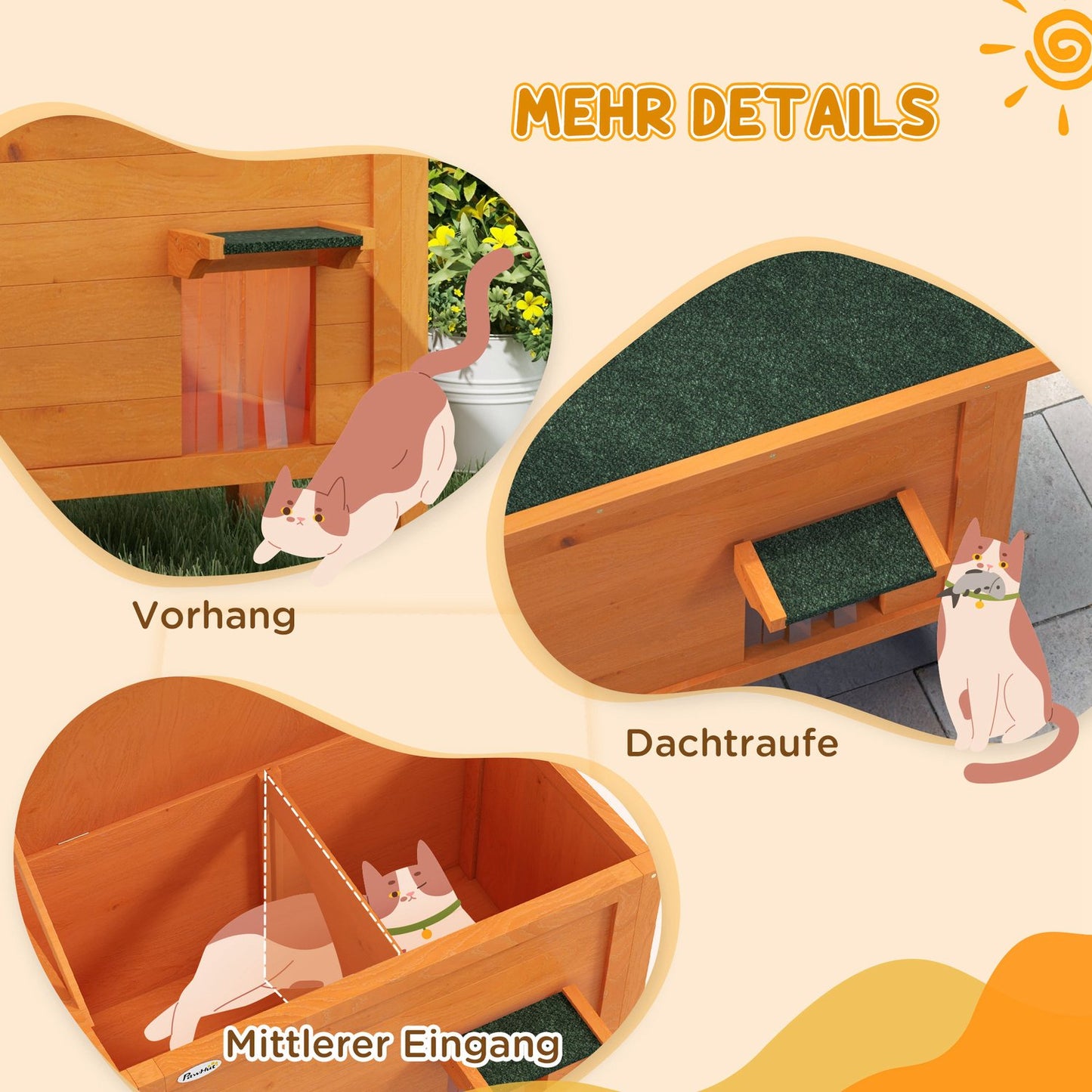 Outdoor wooden cat house, insulated & elevated, 60x60x81.5cm