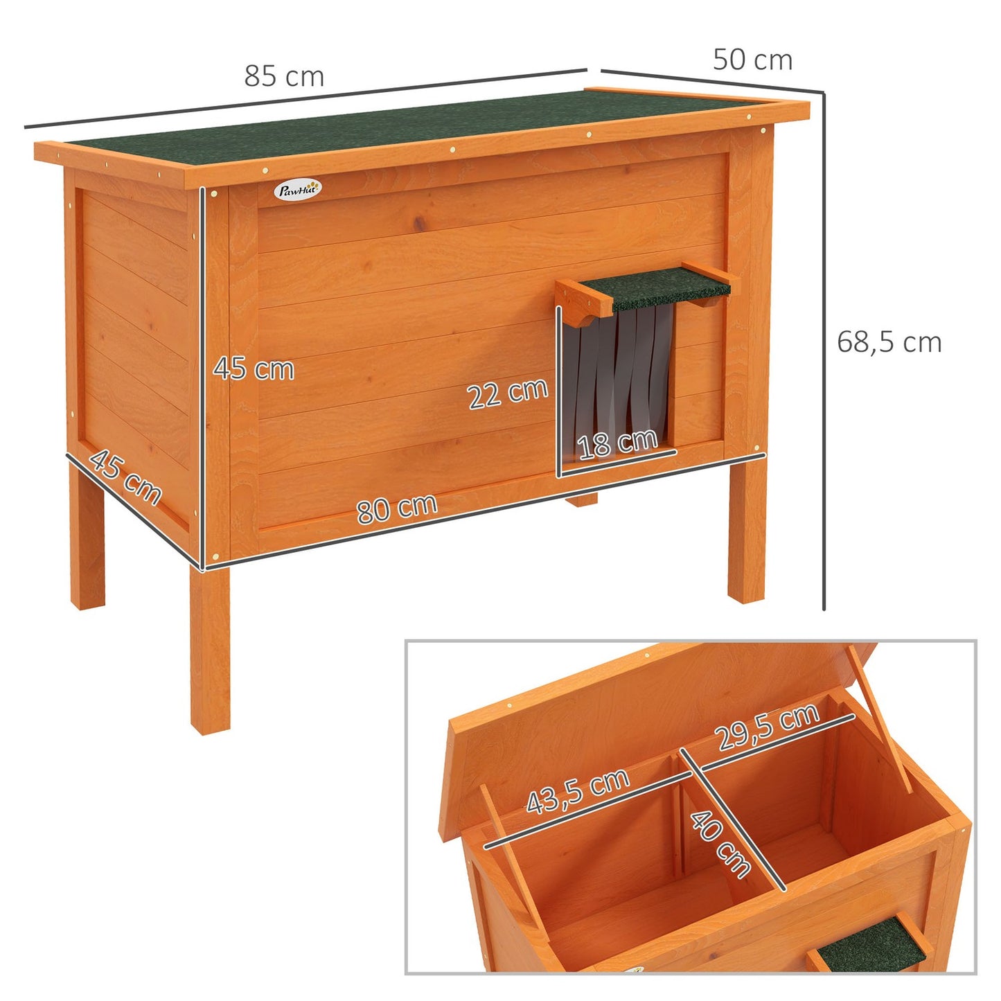 Outdoor wooden cat house, insulated & elevated, 60x60x81.5cm