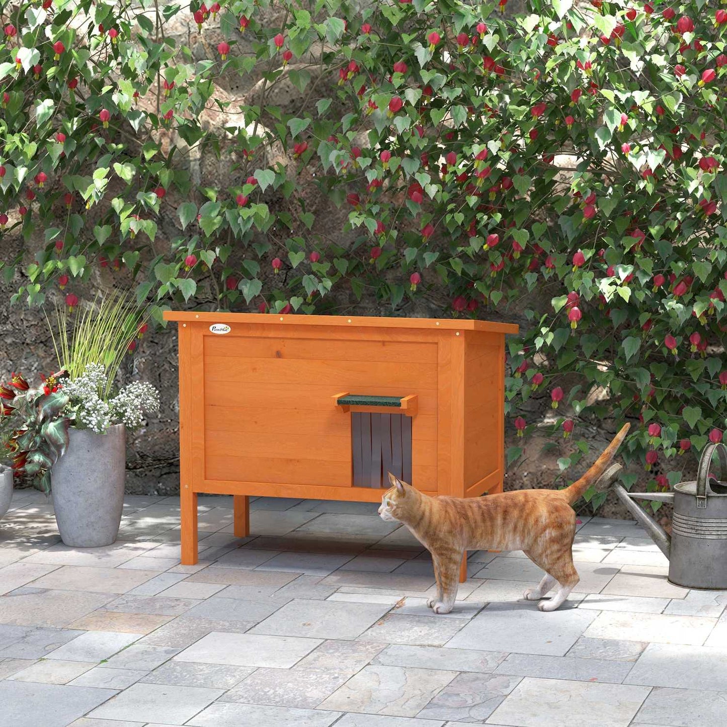 Outdoor wooden cat house, insulated & elevated, 60x60x81.5cm