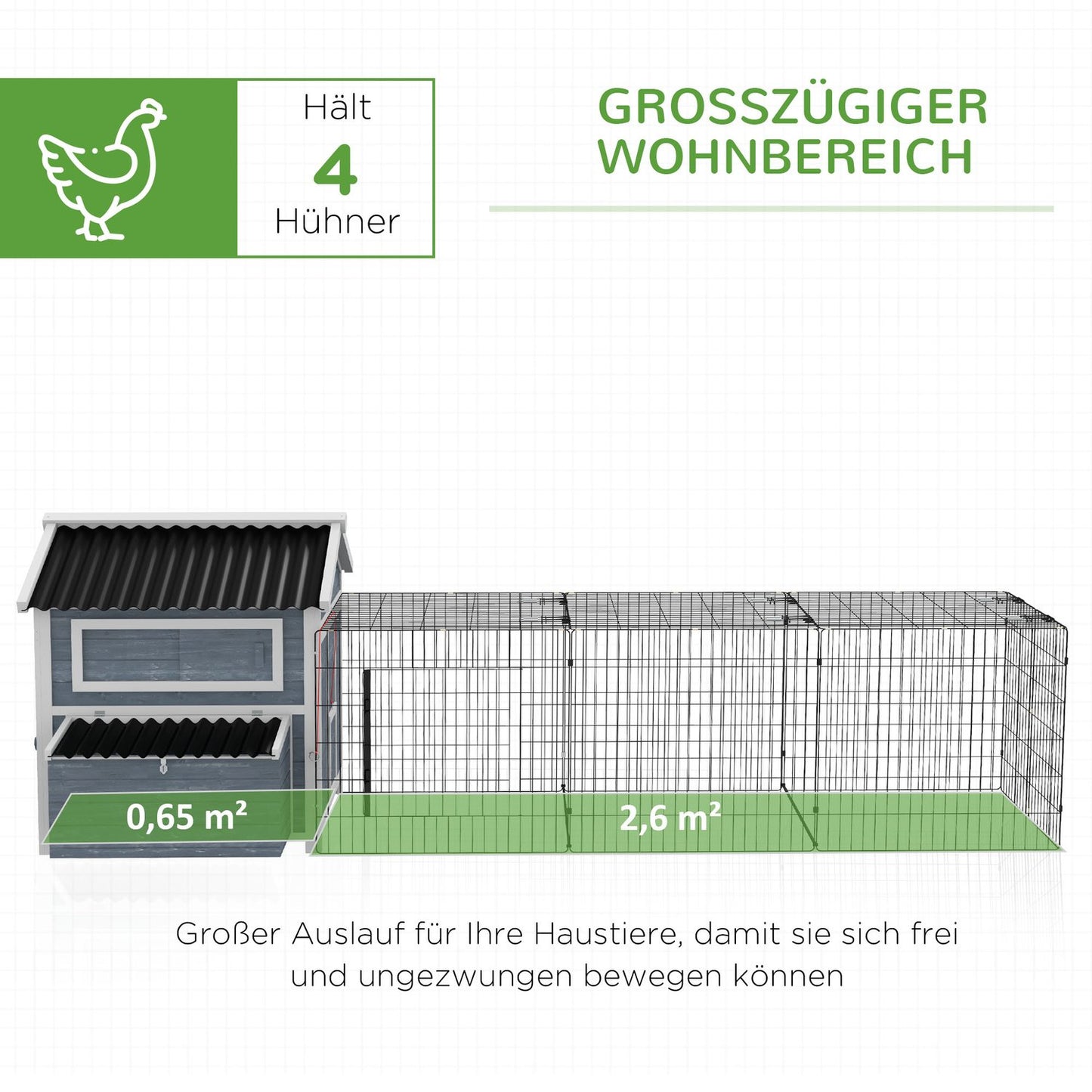 Wooden chicken house with nesting box and run for 4 chickens
