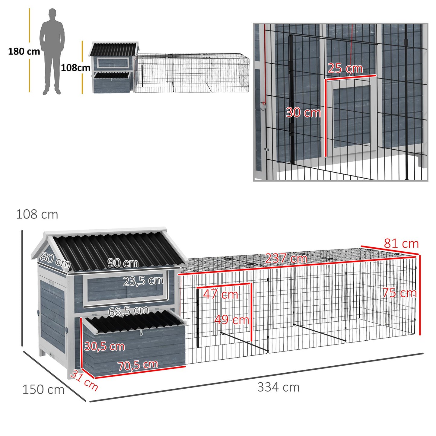 Wooden chicken house with nesting box and run for 4 chickens