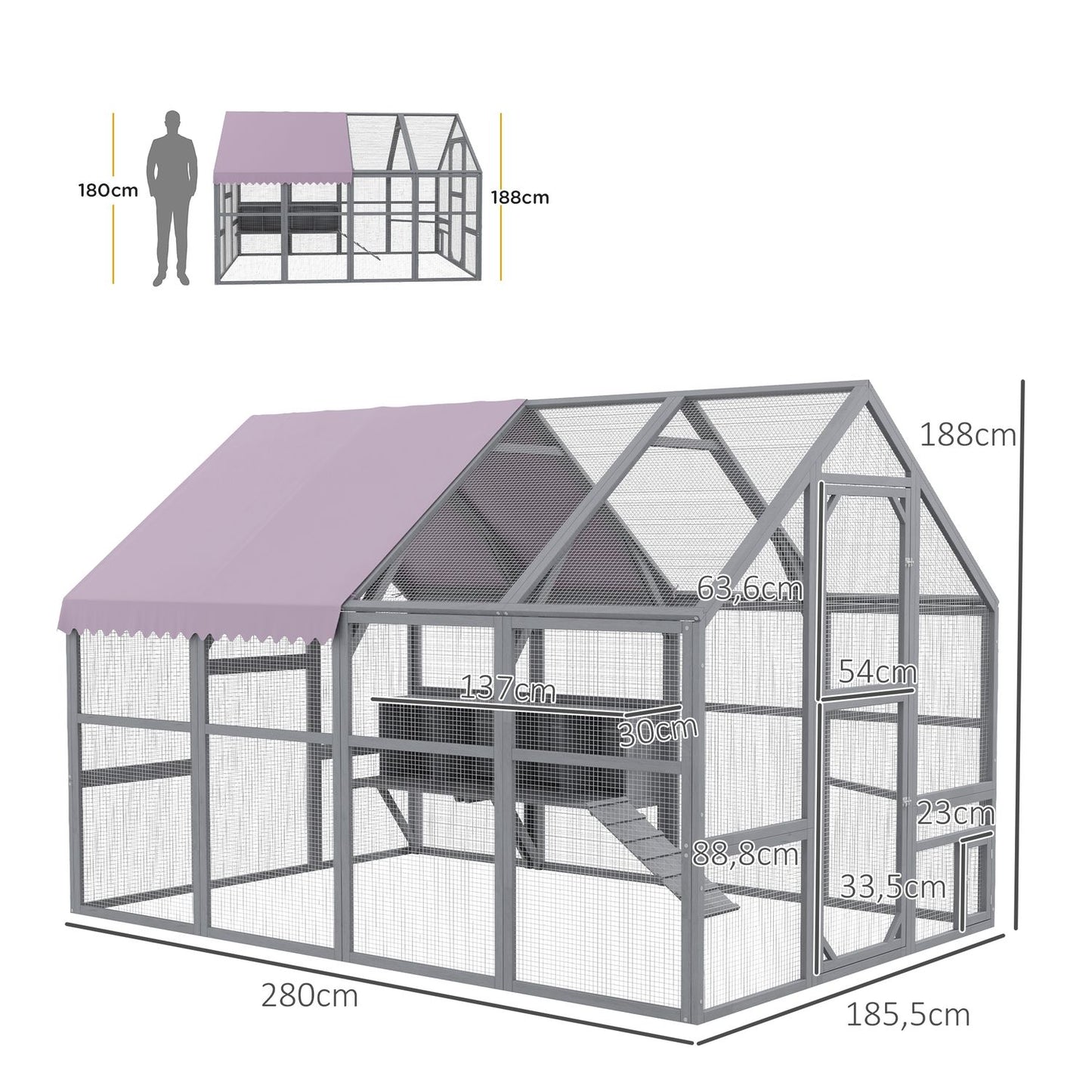 Chicken house with run and nesting box, suitable for 8-12 chickens
