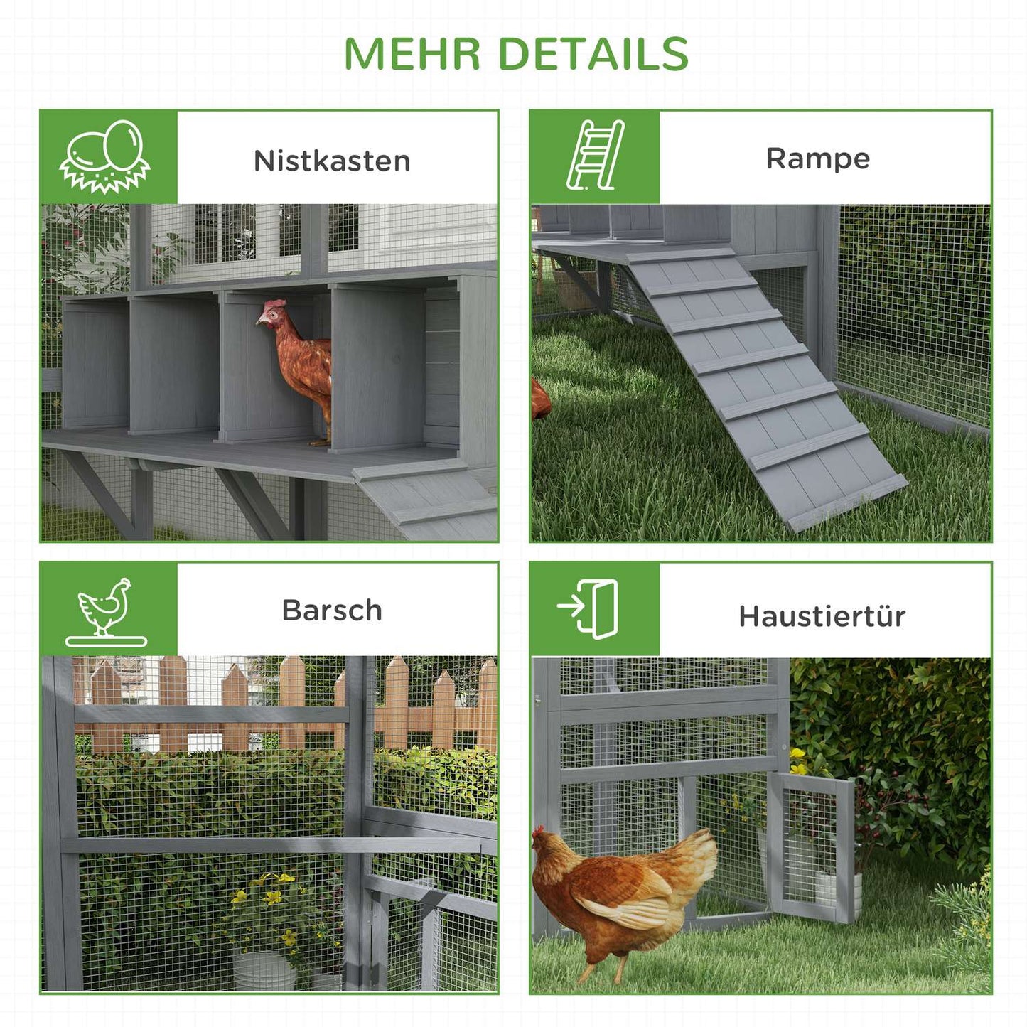 Chicken house with run and nesting box, suitable for 8-12 chickens