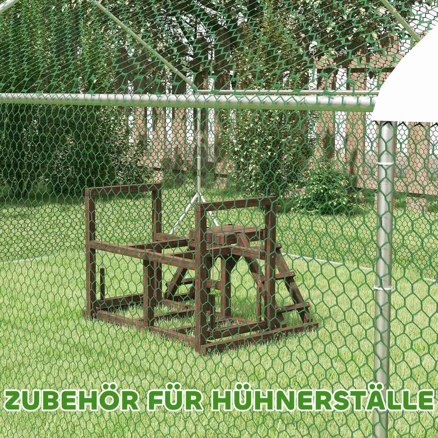 Wooden chicken play frame with perches and swing