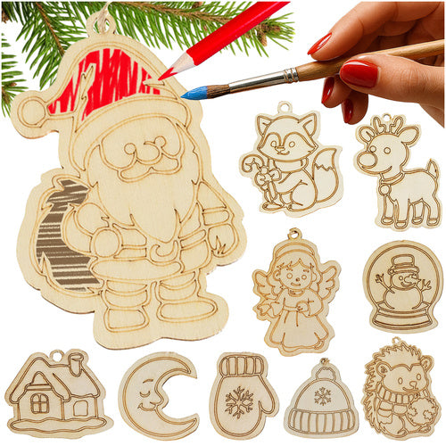 Wooden Christmas Baubles for Painting, 24 Pcs Set