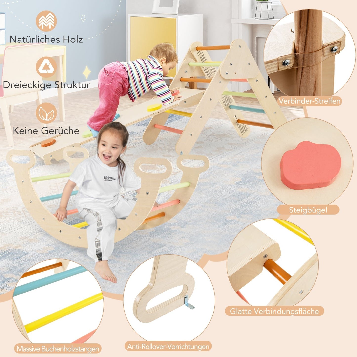 Wooden Climbing Triangle Set with Slide & Arch