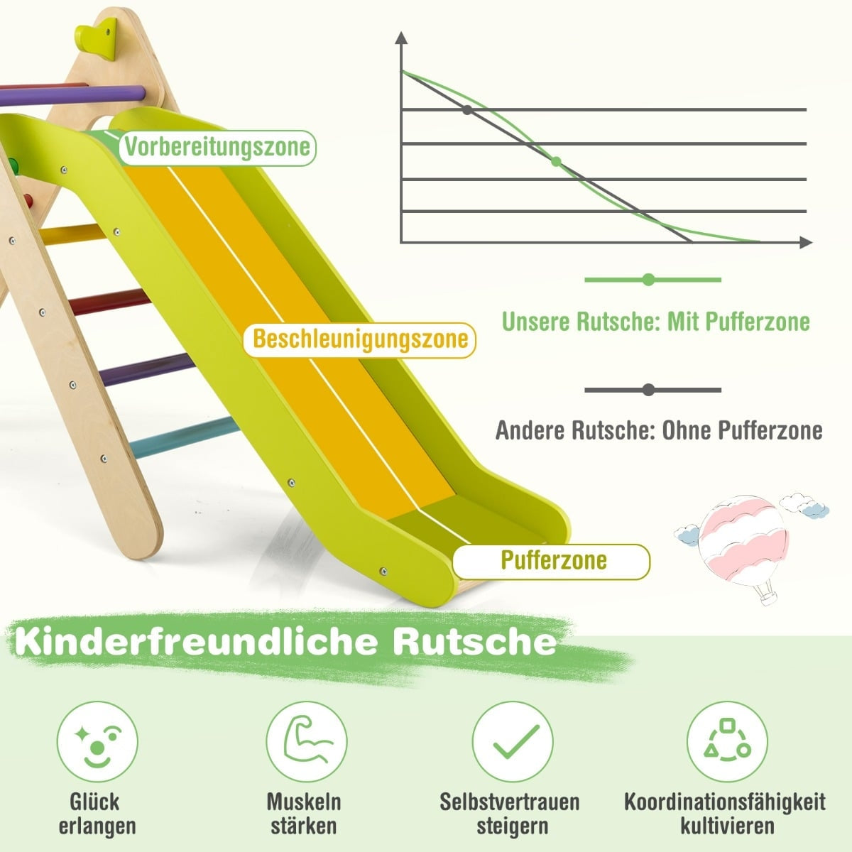 Wooden Climbing Triangle with Slide for Kids, 86.5 x 48 x 73.5 cm